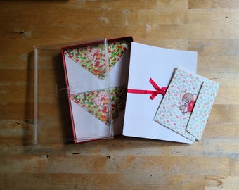 Vintage 1980s Stationery Sets - Strawberry Shortcake and Mouse with Strawberry Hallmark Note Card - Writing Paper and Matching Envelopes