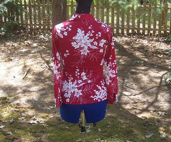 Vintage Groovy Floral Button Up Blouse - Red and … - image 3