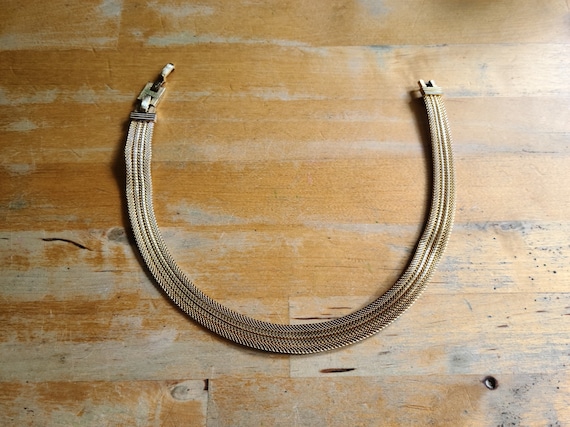 Tour De Cou Vintage Tressé Doré Et Argenté - Chaîne Longue - Bijou Occasion