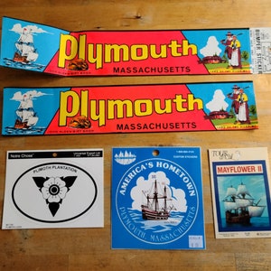Vintage Plymouth Massachusetts Stickers and Decals - Plymouth Mayflower II Plimoth Plantation Pilgrims