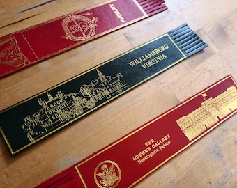 Vintage Gold Embellished Leather Bookmarks - Avebury Stonehenge, Buckingham Palace, Williamsburg Virginia