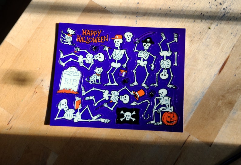 Vintage Skeleton Stickers Glow in the Dark on Purple Background American Greetings 1980s/1990s image 3