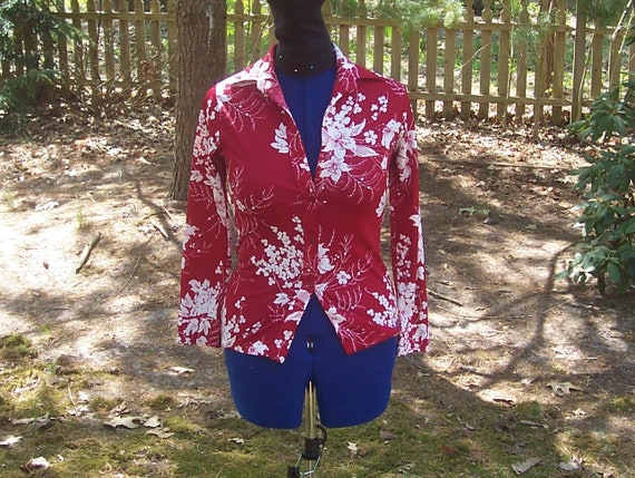 Vintage Groovy Floral Button Up Blouse - Red and … - image 1