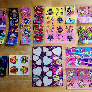 Vintage Lisa Frank Stickers Loose - Heart Piano Egyptian Cat Clown Hummingbird Banana Food Dinosaur - Whale 1980s 1990s - Sticker Collection
