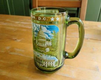Vintage Green Glass Washington DC Mug, Bicentennial