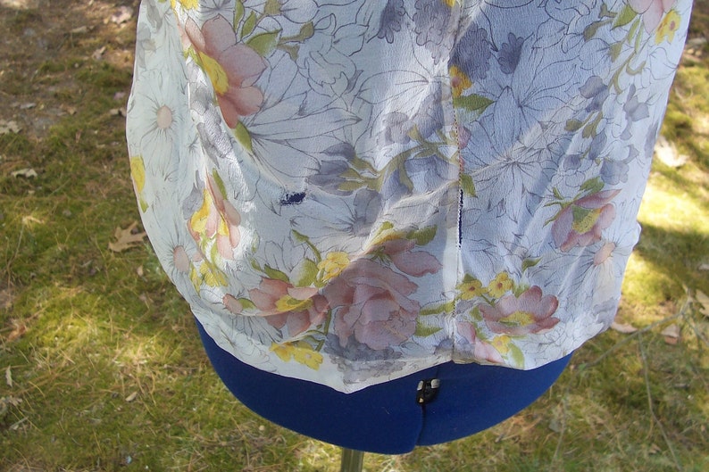 70s 1970s 60s 1960s Vintage Sheer Floral Button Up Blouse Butterfly Collar Long Sleeve Nylon Shirt Pink Yellow White Floral shirt