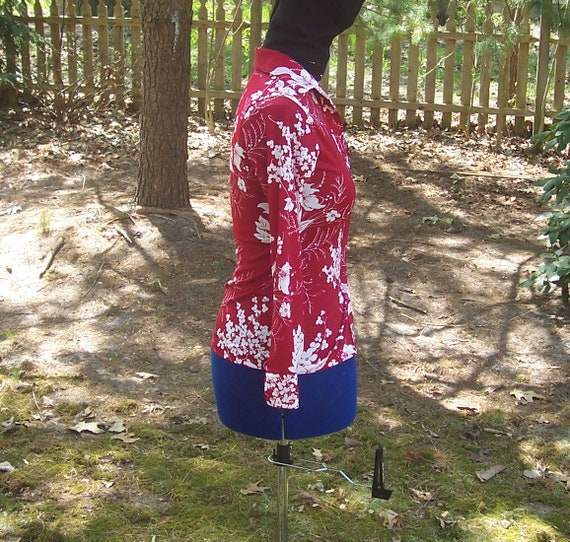 Vintage Groovy Floral Button Up Blouse - Red and … - image 2