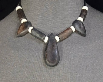Unique ceramic Terracotta Necklace Inspired by Neolithic Art Handmade.