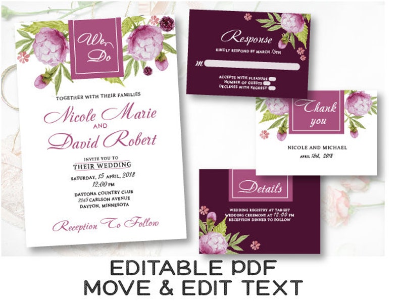 marsala wedding invitation template
