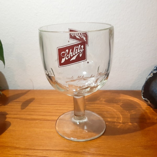 Schlitz goblet style beer glass, Stemmed glass, Vintage beer advertising, Milwaukee