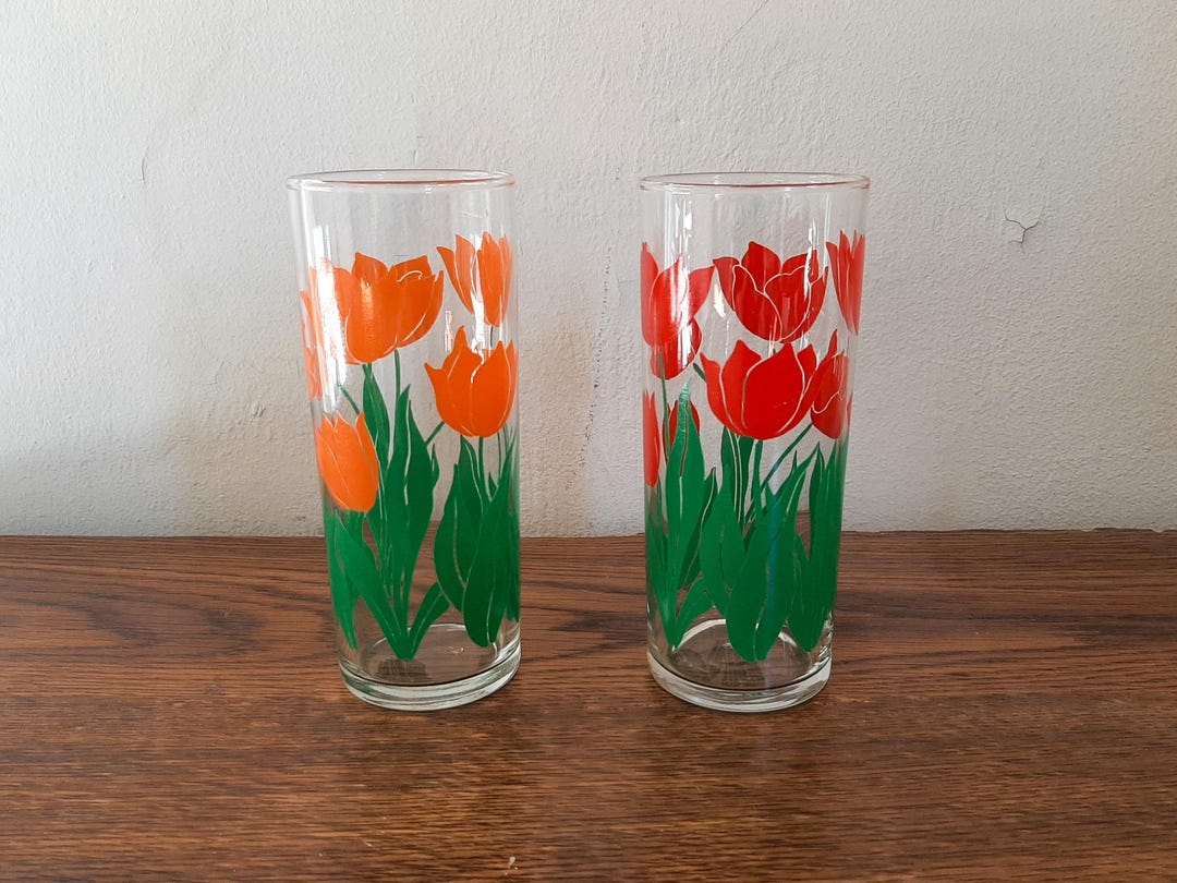 Vintage Tulip Drinking Glasses | Mid-century Floral Glasses | Retro ...
