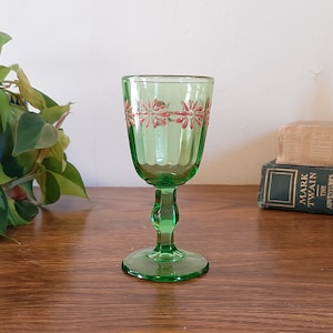 Vintage green hand-painted enamel flower cordial glass