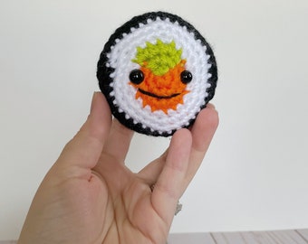 Sushi Roll Plushie - Mini, Crochet Stuffed Sushi, Desk Pet, Car Charm, Ornament, Key Chain