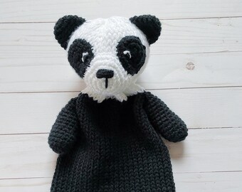 Panda Lovey, Crochet Stuffed Animal with Baby Blanket, Panda Stuffed Animal