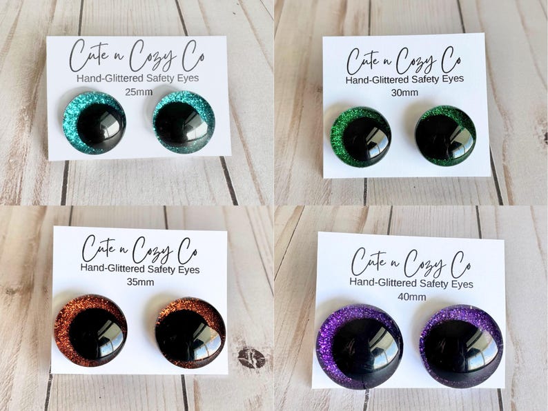 Glitter Safety Eyes for Crochet Amigurumi Plushies, Stuffed Animals, 12mm, 14mm, 16mm, 18mm, 20mm, 25mm, 30mm, 35mm, 40mm image 5