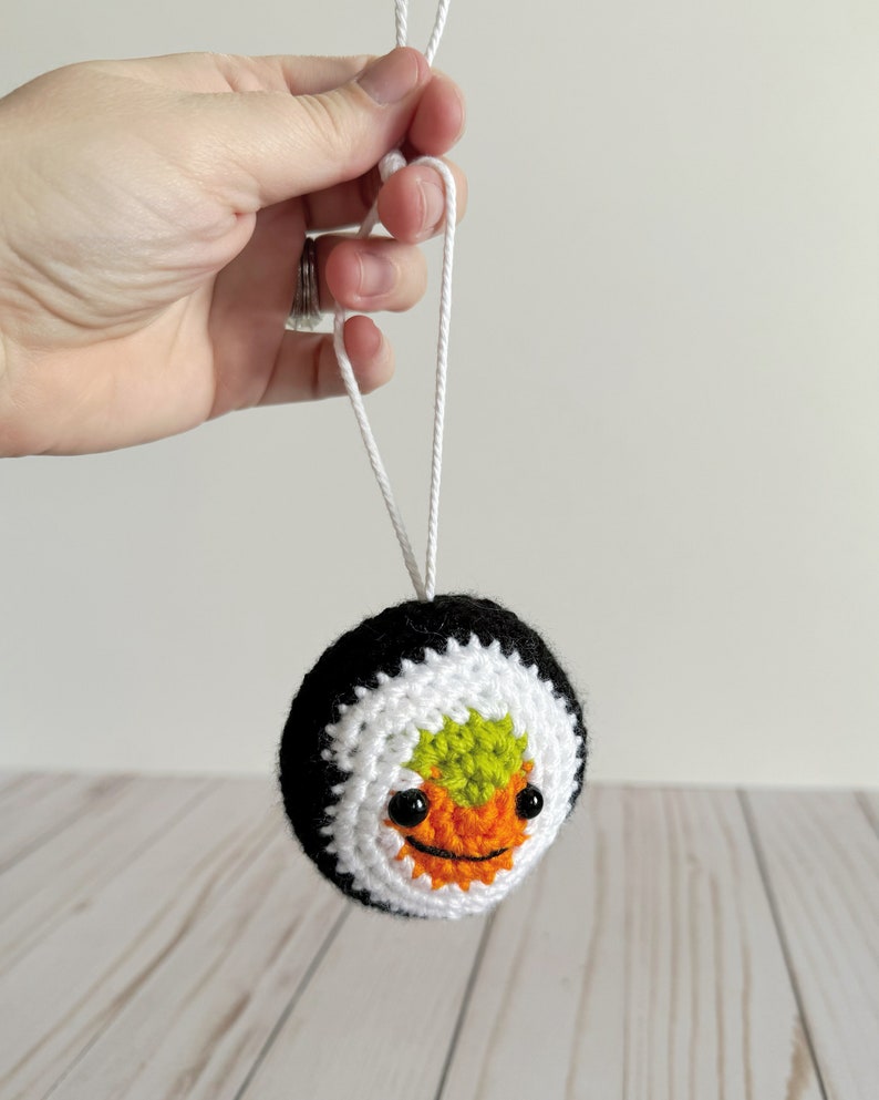 Sushi Roll Plushie Mini, Crochet Stuffed Sushi, Desk Pet, Car Charm, Ornament, Key Chain Hanging String