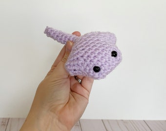 Purple Stingray Plushie - Mini, Crochet Stuffed Plushie, Desk Pet, Car Charm, Ornament, Keychain