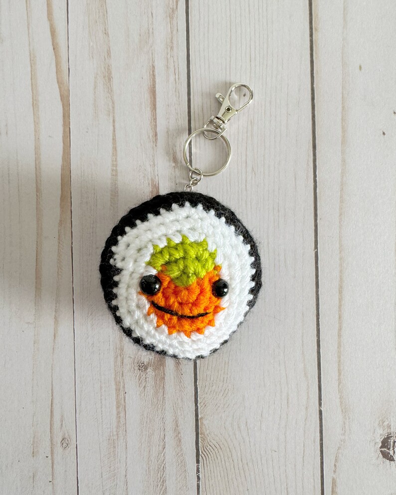 Sushi Roll Plushie Mini, Crochet Stuffed Sushi, Desk Pet, Car Charm, Ornament, Key Chain Keychain