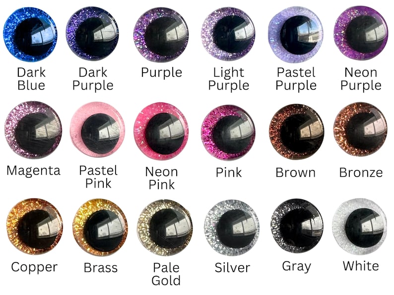 Glitter Safety Eyes for Crochet Amigurumi Plushies, Stuffed Animals, 12mm, 14mm, 16mm, 18mm, 20mm, 25mm, 30mm, 35mm, 40mm image 3