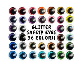 Glitter Safety Eyes for Crochet Amigurumi Plushies, Stuffed Animals, 12mm, 14mm, 16mm, 18mm, 20mm, 25mm, 30mm, 35mm, 40mm