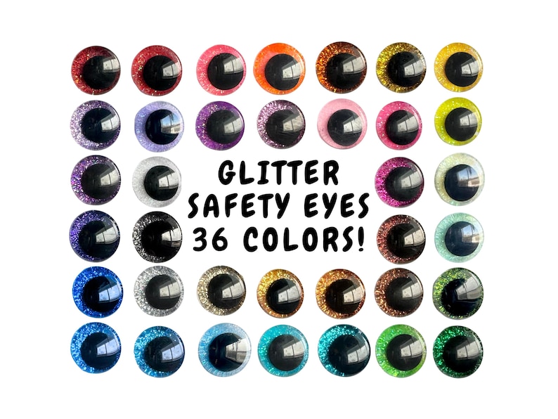 Glitter Safety Eyes for Crochet Amigurumi Plushies, Stuffed Animals, 12mm, 14mm, 16mm, 18mm, 20mm, 25mm, 30mm, 35mm, 40mm image 1