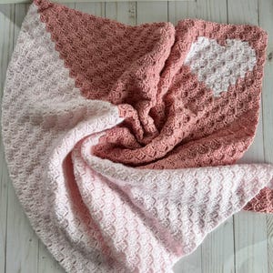 Pink Heart Baby Blanket, Two-Toned Crochet Baby Blanket, Baby Girl Blanket