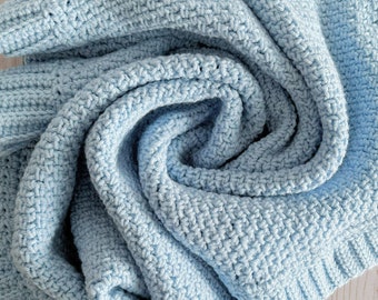 Blue Baby Blanket, Crochet Baby Blanket, Baby Boy Blanket