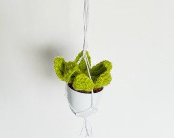 Leafy Green Crochet Plant, Crochet Mini Hanging Plant, Hanging Plant for Car