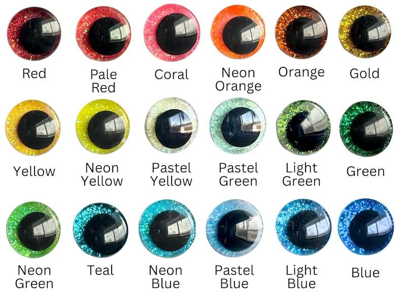 Glitter Safety Eyes for Crochet Amigurumi Plushies, Stuffed Animals, 12mm, 14mm, 16mm, 18mm, 20mm, 25mm, 30mm, 35mm, 40mm image 2