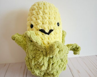 Corn Cob Plushie, Crochet Stuffed Corn on the Cob