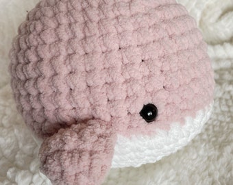 Pink Whale Plushie - Large, Crochet Stuffed Animal Whale