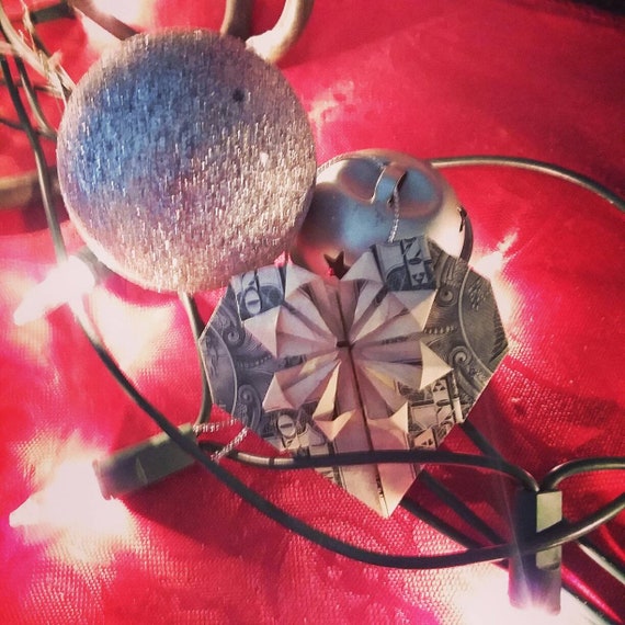 Dollar Bill Origami Love Money Heart W Quarter Christmas Money Gift Holiday Cash Gift For Her Stocking Stuffer Happy New Year