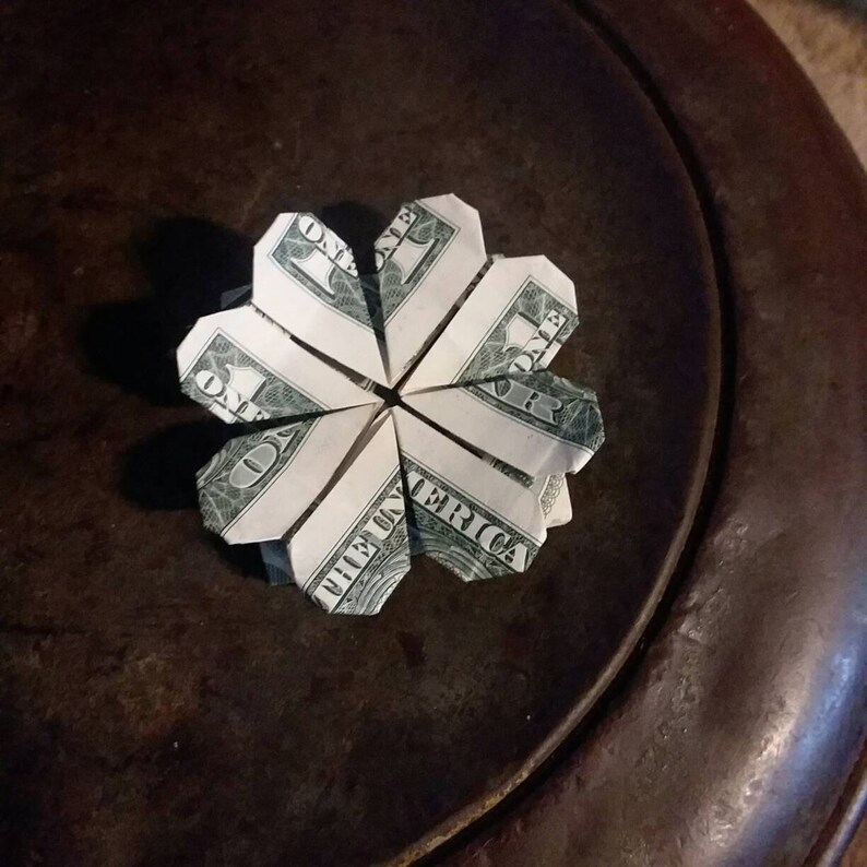 Money Origami 4Leaf Clover Two Dollar Bills Hand Folded Etsy