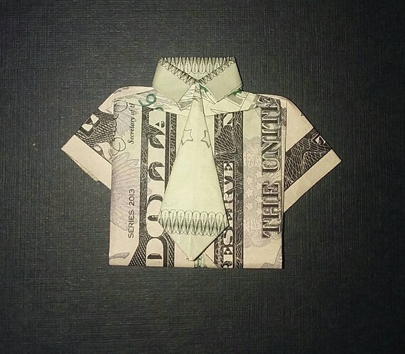 Money Origami Shirt W Tie Real Dollar Bill Folded Gift For Him Formal Wedding Graduation Holiday Cards