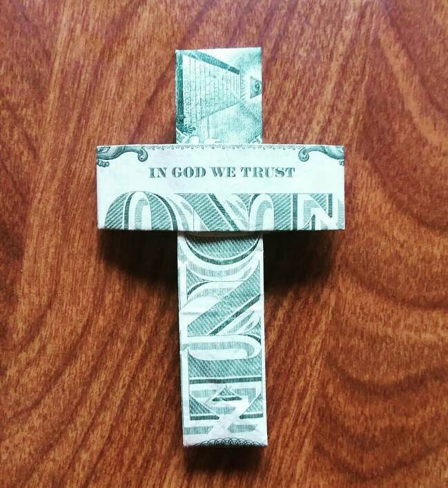 Money Origami Cross Dollar Bill Folded Cross Origami Money Etsy