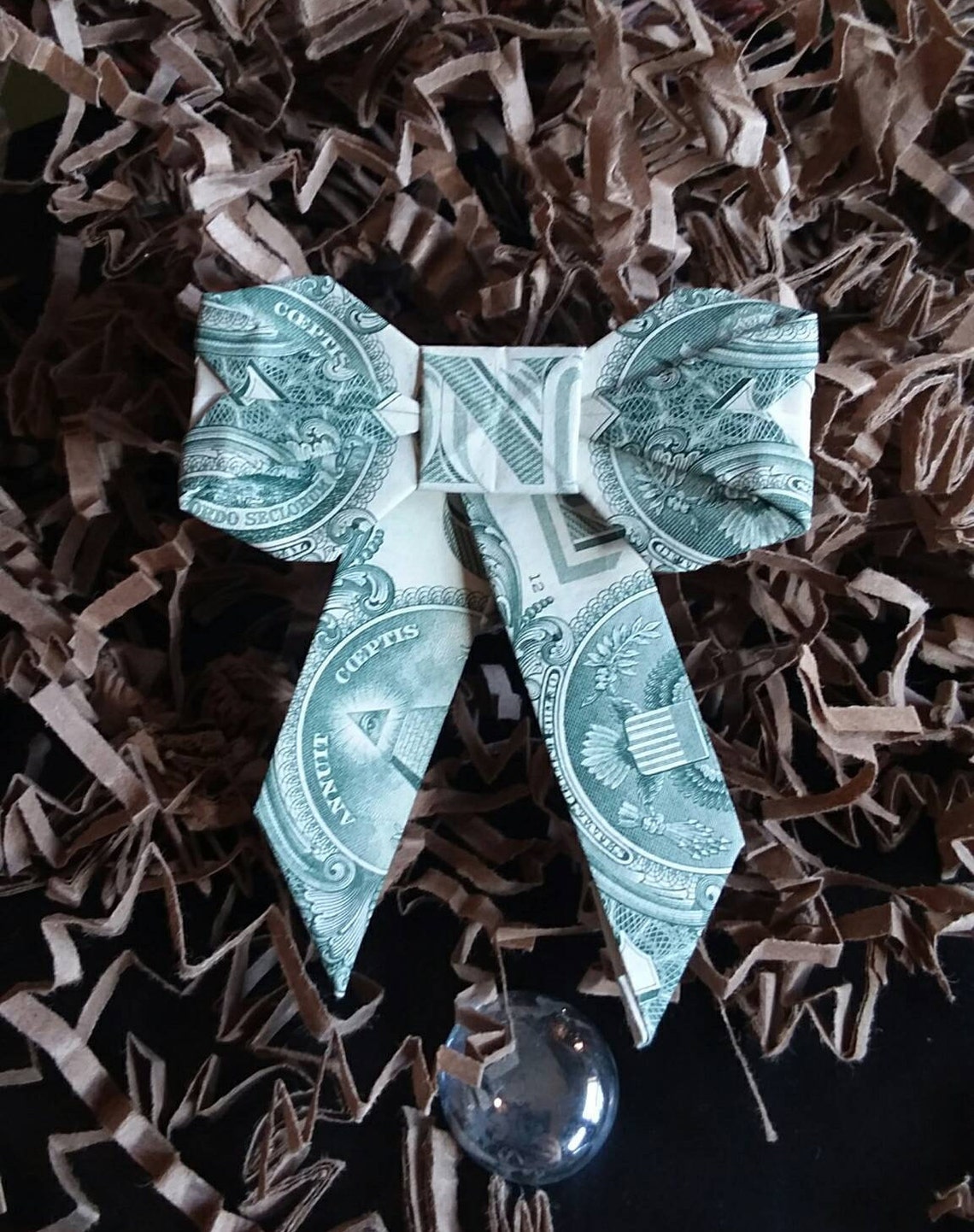 Money Origami Ribbon Bow 2 Real Dollar Bills Folded Dollar Etsy