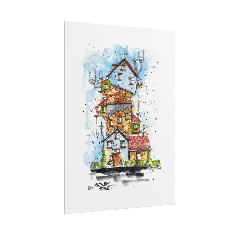 Watercolor Stacked Houses Rolled Poster | Architectural Art Print - Etsy