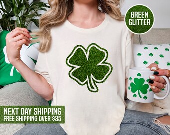 Glitter Shamrock St Patrick Day Shirt, Lucky Charm Shirt, Cute Irish Women Shirt