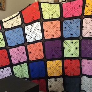 Knitted Blanket | Afghan Blanket | Colorful Granny Square | Boho Decor | Knit Throw Blanket | Large Hand Knitted Blanket | Patchwork Blanket
