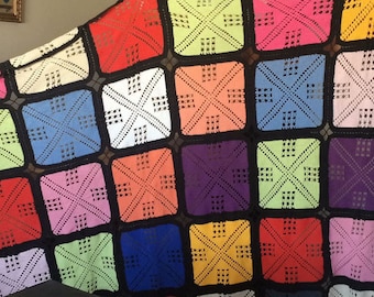 Gestrickte Decke | Afghan Decke | Buntes Granny Square | Boho Dekor | Decke stricken | Große Handgestrickte Decke | Patchwork-Decke