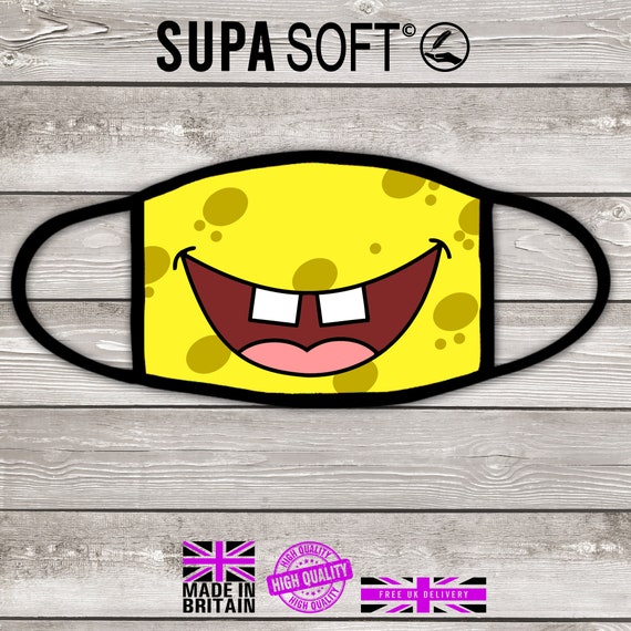Spongebob Smile Face Mask Funny Face Mask Cartoon Face Mask Etsy