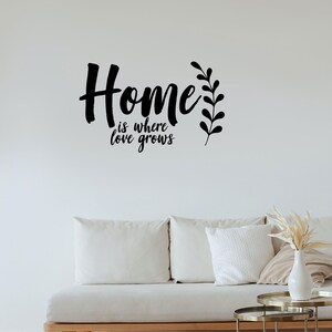 Home Is Where Love Grows Wall Decal, Wall Quote Decal, Wall  Quote Sticker, Quote Wall Art, Cute Wall Quote Sticker, Removeable Wall Decal