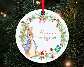 Personalised Babys first Christmas Bauble White Wood 1st Christmas Baubles Xmas Tree Decorations with Any Name Wood Hanging Ornaments
