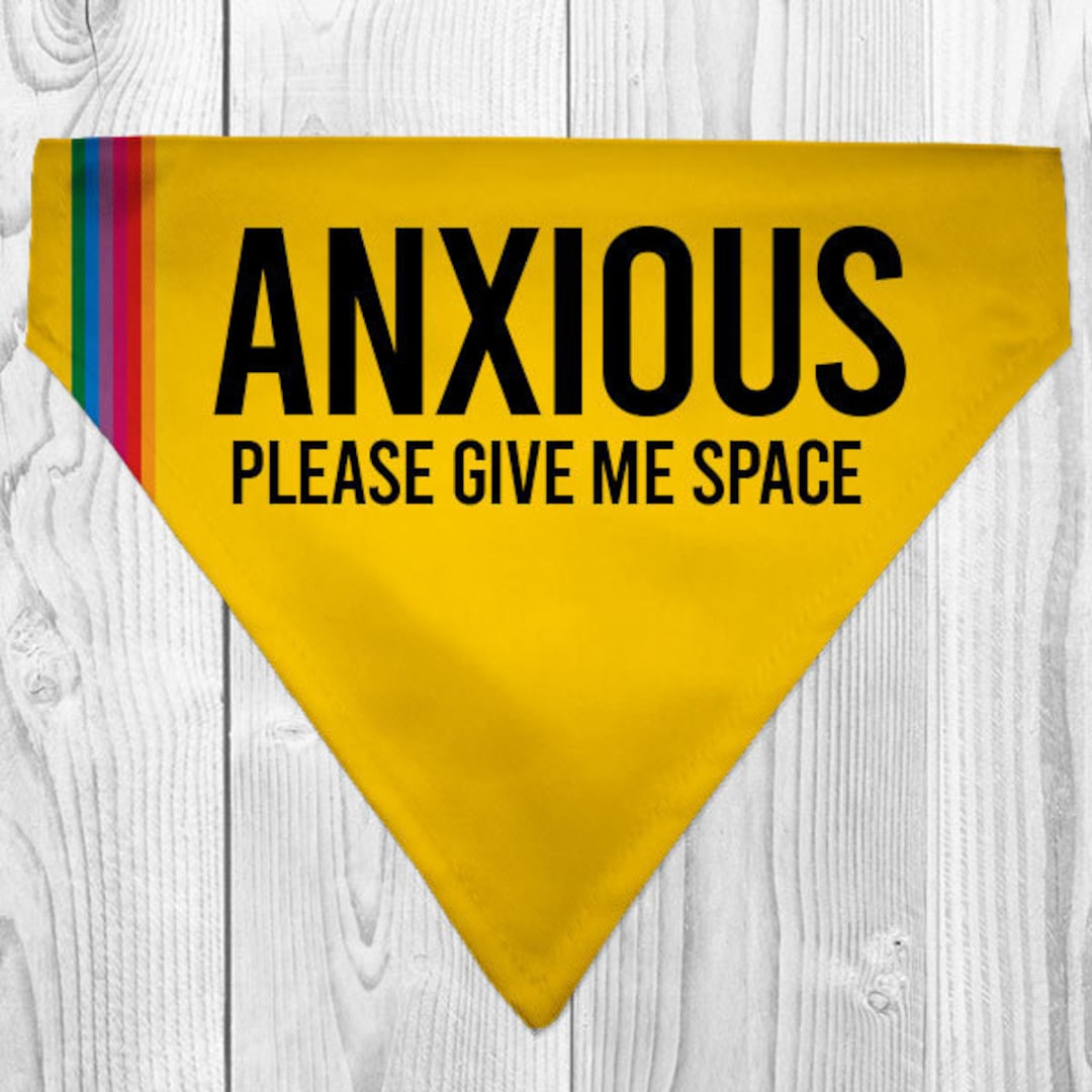 Yellow Anxious Dog Bandana, Nervous Dog Bandana, Printed Dog Bandana