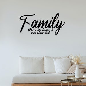 Family Where Life Begins Love Never Ends Wall Sticker, Quote Wall Sticker, Vinyl Wall Sticker, Wall Decal, Home Décor, Cute Sticker