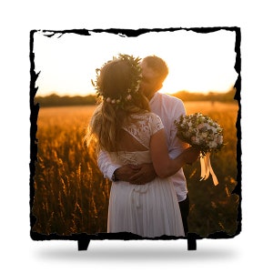 Personalised Square Rock Photo picture Slate With Stands, Wedding Slate Photo Frame, Photo Gift, Wedding, Anniversary Gift, Father’s Day