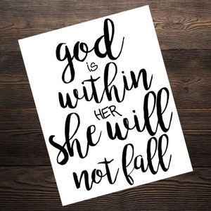 Christian Quote Bijbelvers God is in haar ze zal niet vallen, Inspirerende Decal, Motiverende Decal