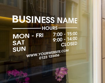 Custom Business Opening Times With Website Shop Window Decal, Opening Hours Vinyl Decal, Shop Window Sticker, Business Sticker, Made In UK