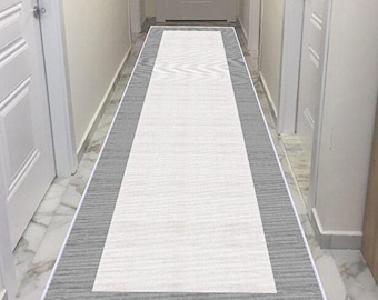 Beige Grey Hallway Runner Rug Non Slip Washable Modern Long Carpet for Entryway Kitchen Bedroom Decor, Vopteks-2233661050674
