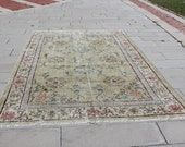 Bohemian Vintage Oushak Handwoven Wool Distressed Rug, Oushak Antique Rug, 6.5X10 Feet AG877